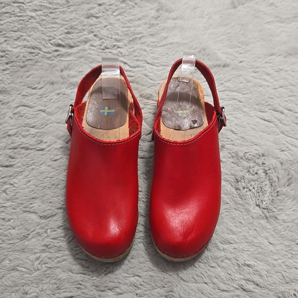 Swedish red leather clogs